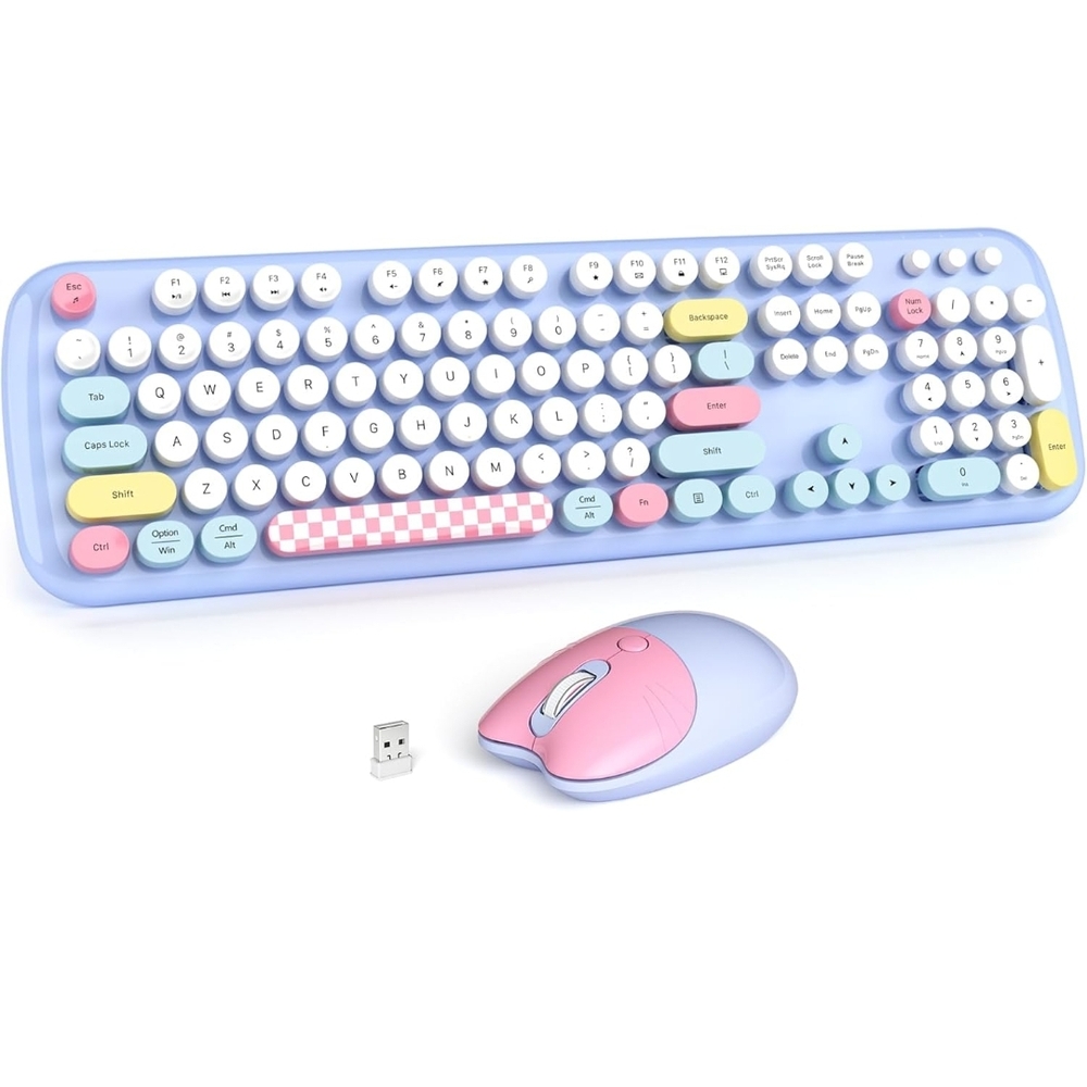Colorful Wireless Keyboard and Mouse Set